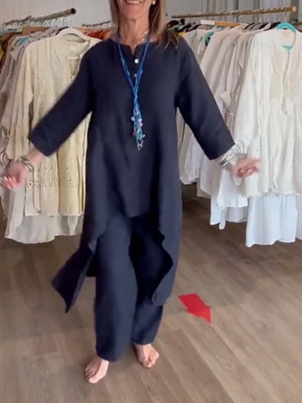 Casual kostym i linne för kvinnor