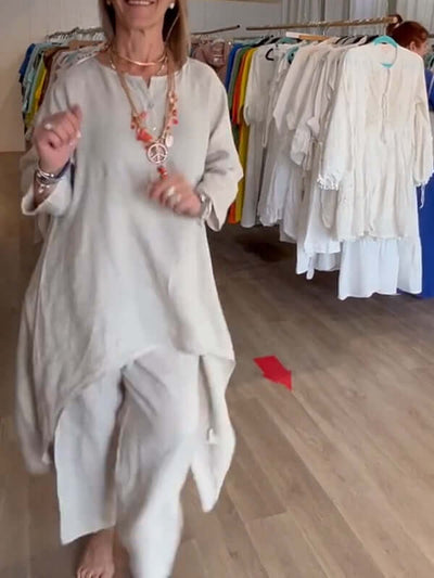 Casual kostym i linne för kvinnor