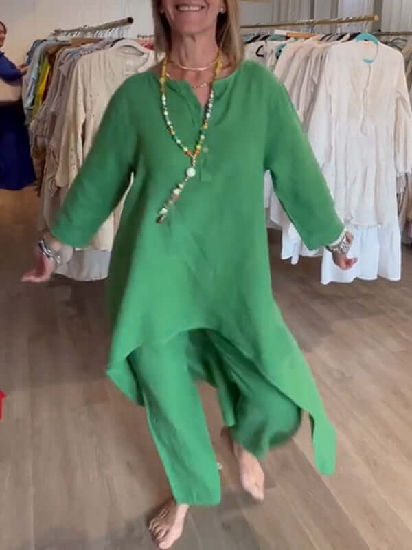 Casual kostym i linne för kvinnor