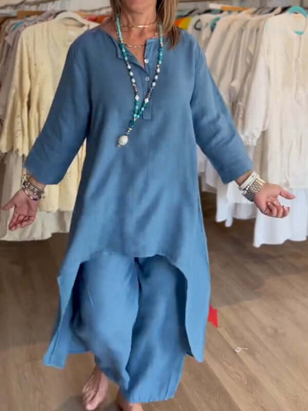 Casual kostym i linne för kvinnor