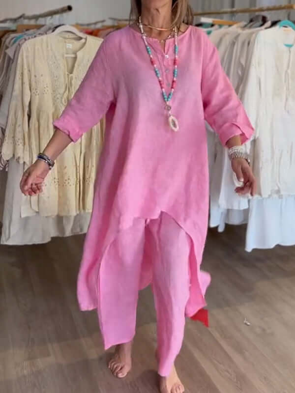 Casual kostym i linne för kvinnor